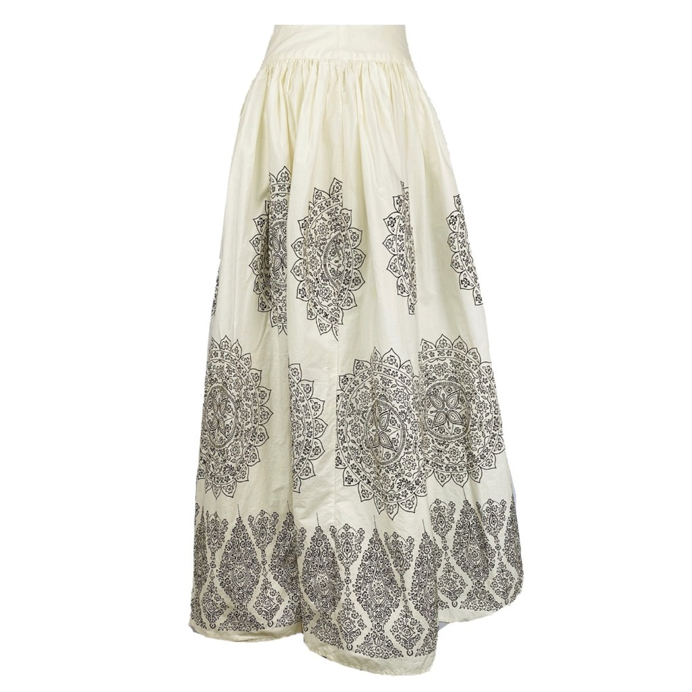 Moda International Cream Maxi Skirt with Chocolate Medallion Print